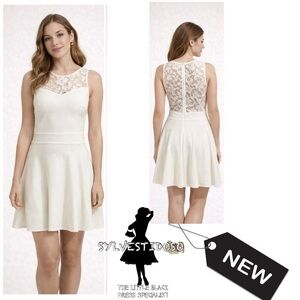 NWT Sleeveless Pleated Dress w/Floral Lace